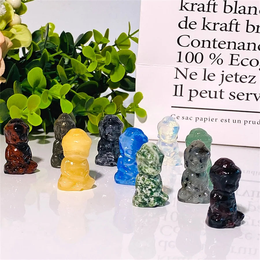 Mixed Materials Crystal Healing Mini Buddha Opal & Blue Opal Figurine for Home Feng Shui Decoration