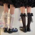 Korean Spring Children's Lace Knee High Net Stockings Cotton Mesh Princess Big Bow Teen Girls' Socks