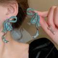 Fashion Jewelry 925 Sterling Silver Post Bow Stud Earrings Rhinestone Big Bow Knot Earrings for Women