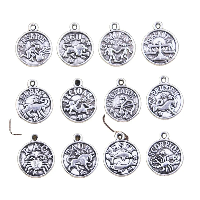 12 Types Charms Zodiac Virgo Aries Cancer Leo Libra Antique Silver Pendants Making Handmade Tibetan Silver Jewelry