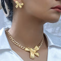 SC Jewelry African Statement Earrings Necklace Fancy Large Textured Heavy Gold Bow Jewelry Set for Women