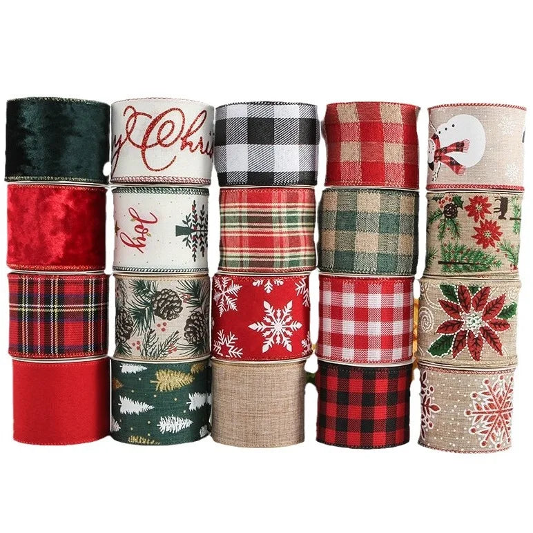 Wholesale New Printed Christmas Wired Ribbon  Material for Christmas Tree DIY Decoration