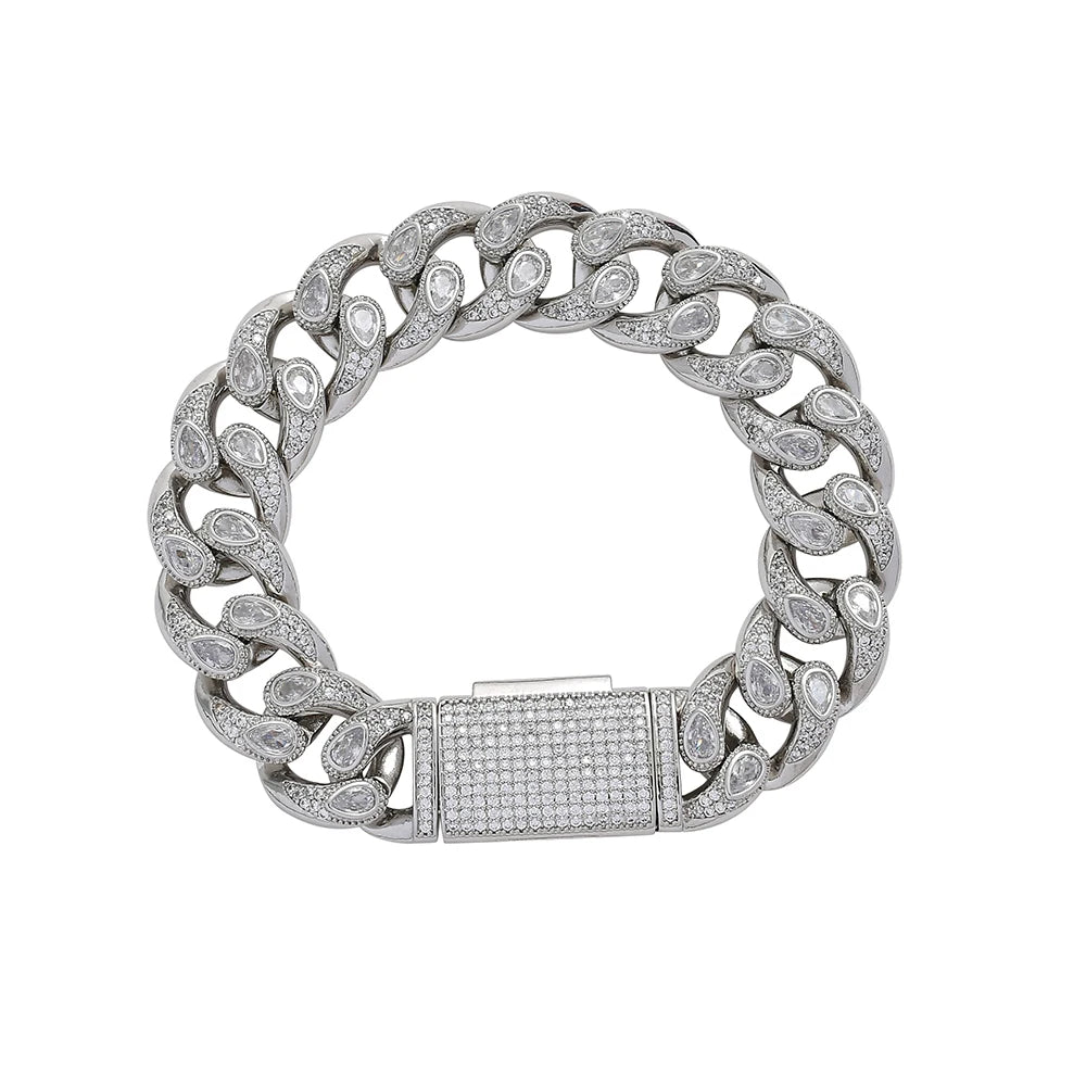 BB007  16mm 7" 8" Bracelet  Iced Out Bling Bling Brass Cuban Chain Hip Hop Micro Pave Chain Jewelry for Men