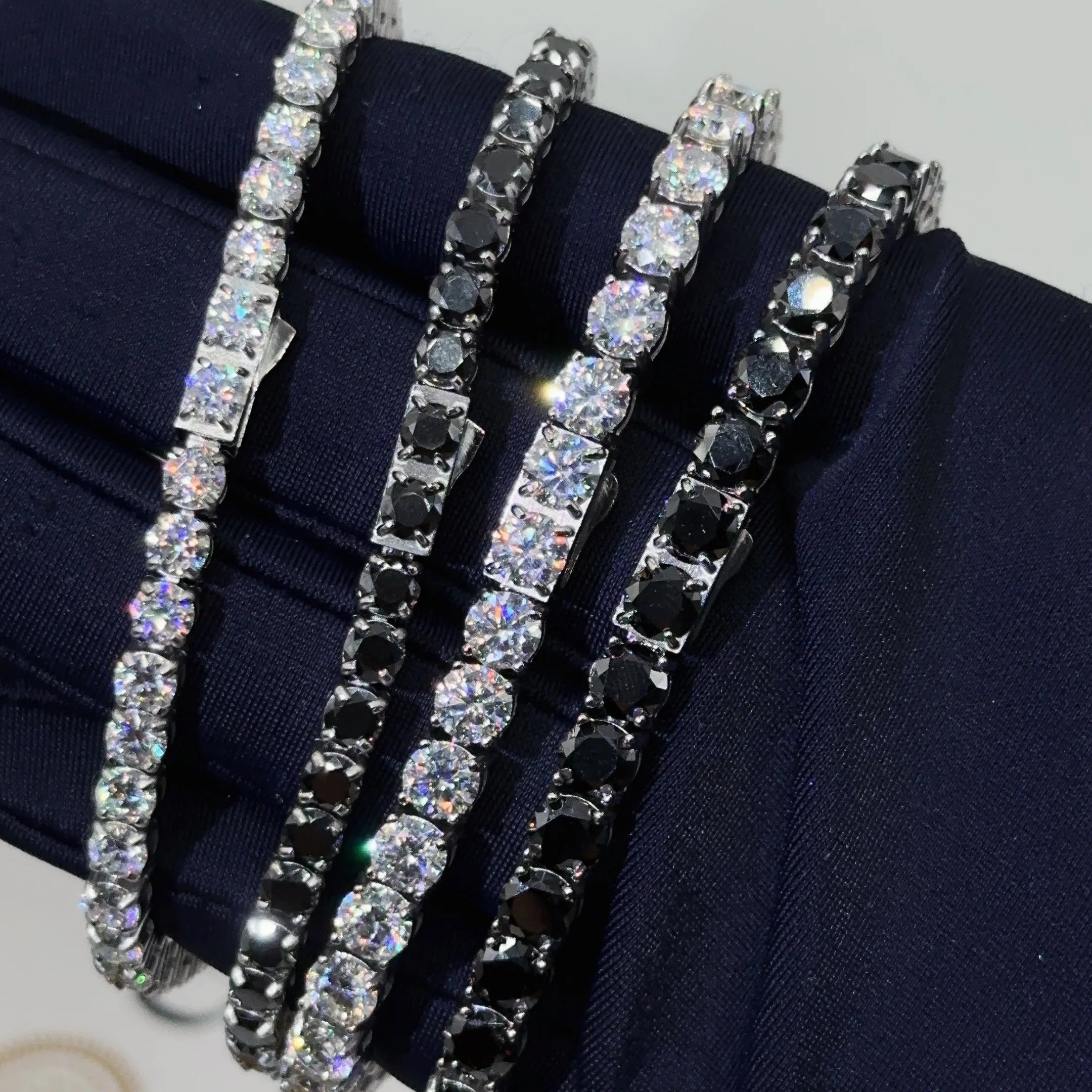 4mm 5mm Never Fade Black Moissanite Diamond 316L Stainless Steel Tennis Chain Bracelet Hip Hop Moissanite Tennis Bracelet