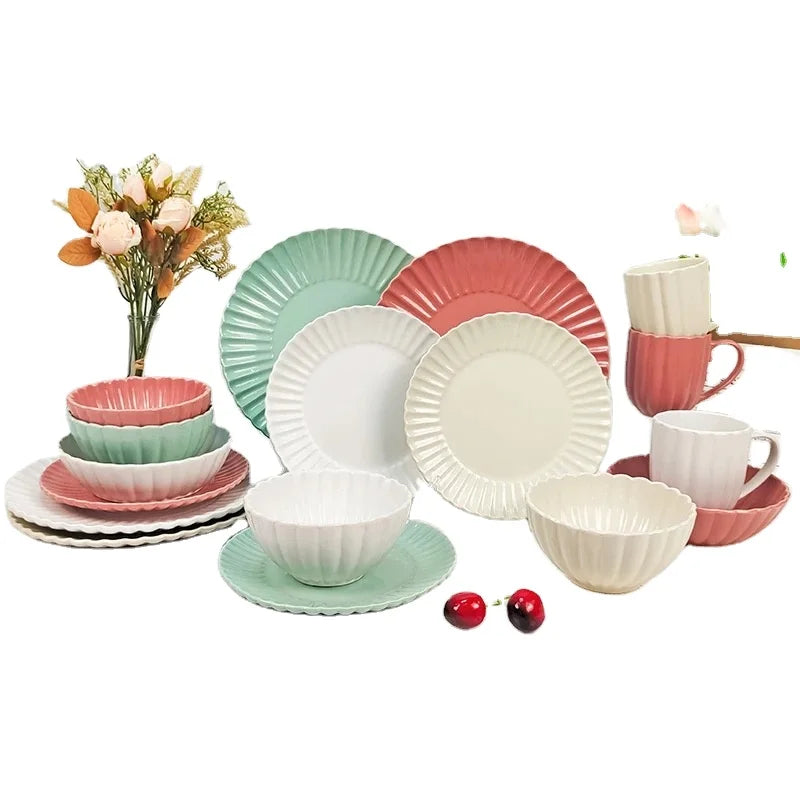 Hot Selling Nordic Style Shell Embossed Ceramic Tableware Set Stoneware Dinner Plates Set