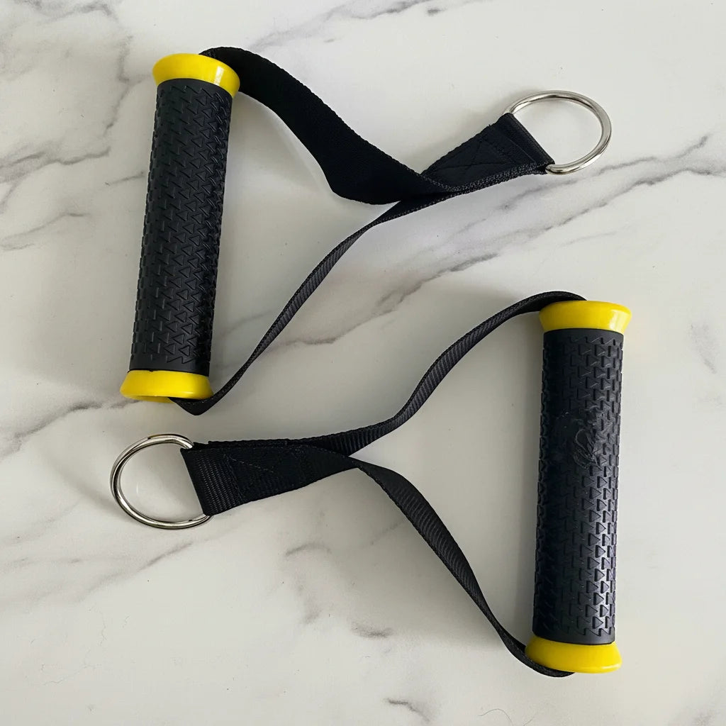 Custom Logo Home Gym Pull up Accessories Nylon Straps Sport Soft Rubber TPR Handgrips With D Ring for Resistance Bands