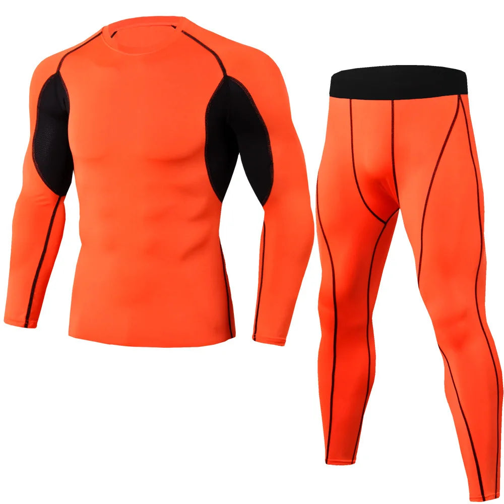 2 Pcs Long Sleeve Gym Basketball Football Training Sportswear Elastic Waist Compression Tight Fitness Sweatsuit Sets Baselayer