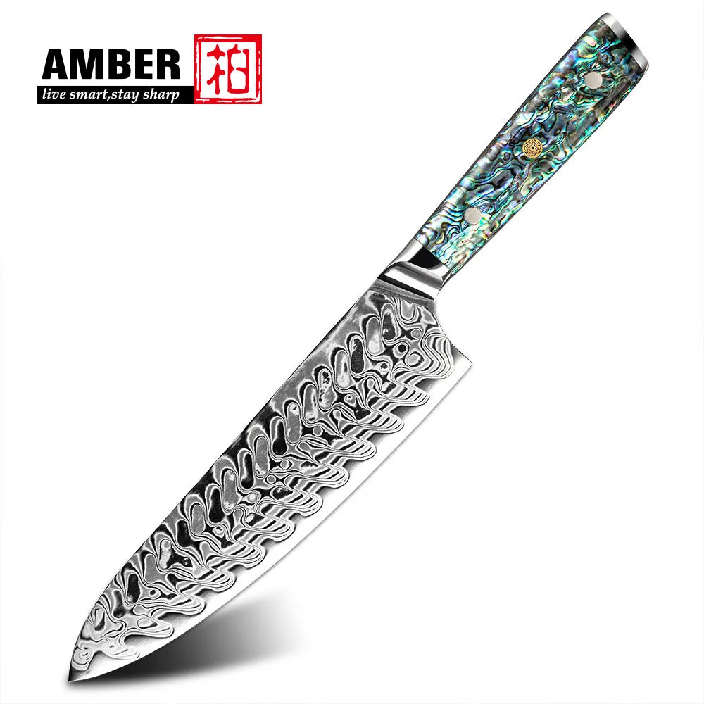 Premium AUS 10 45-Layer Chef Knife 8-Inch Carbon Steel Damascus Eco-Friendly Kitchen Knife with Abalone