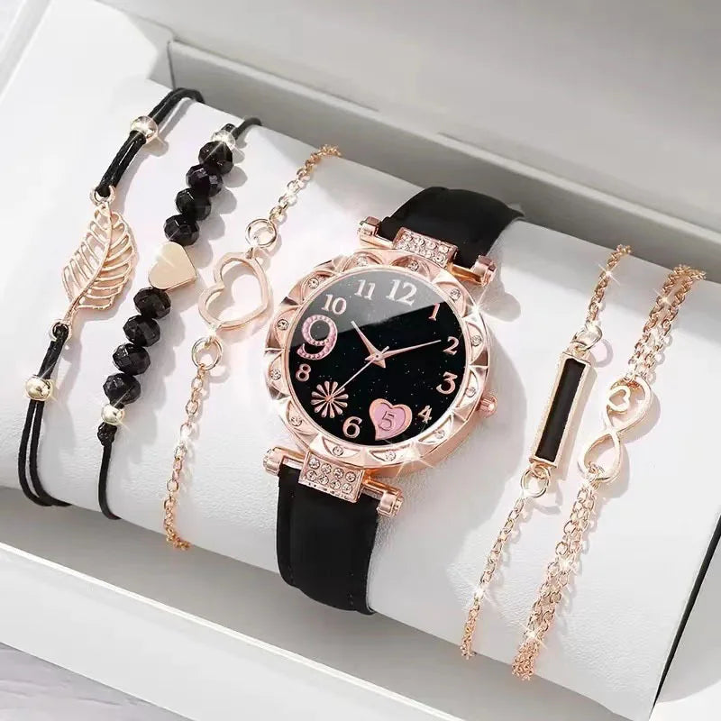 Fenyi Wholesale Fashionable Casual Diamond-encrusted Alloy Heart Bracelet and Watch Sets for Women