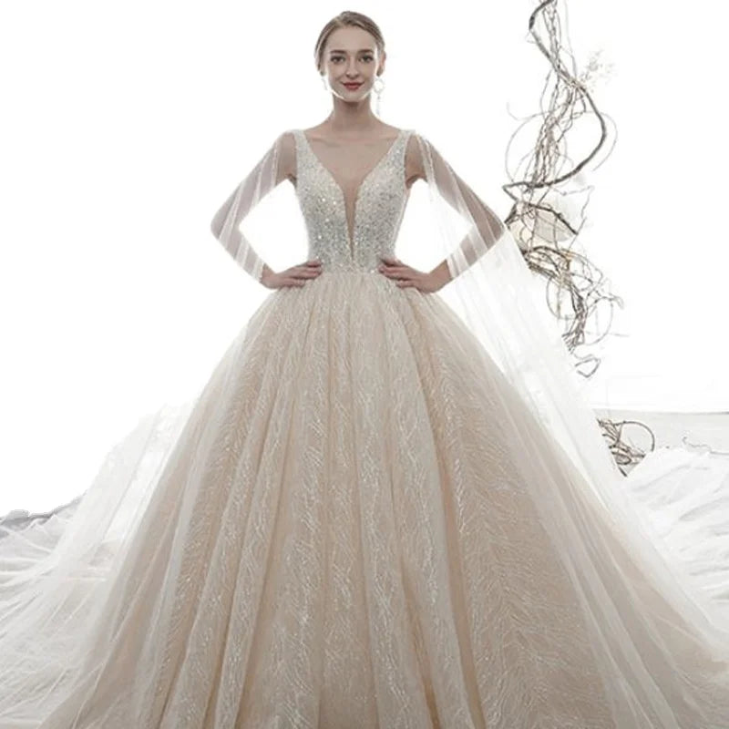 Bride Sen-tie Trailing Wedding Dress French Heavy Heavy Shoulder Veil Main Wedding Dress European and American Style Large Size