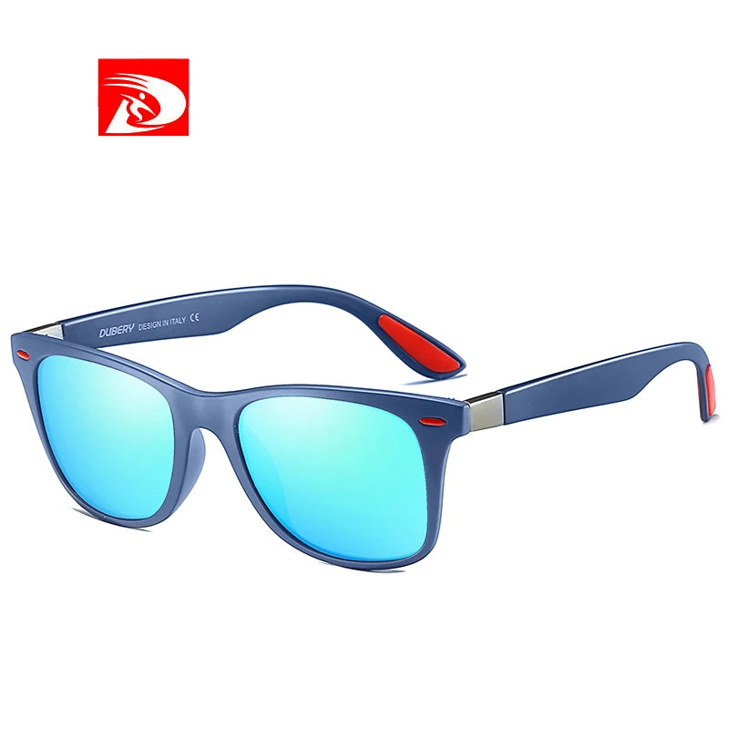 DUBERY Vintage Polarized Sunglasses for Men PC TAC Lenses CE UV400 Certified Driving Square Design Black Frame D4195