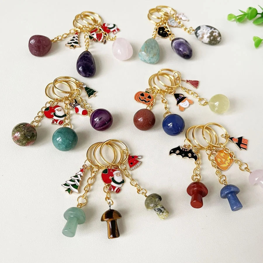 Quartz Keychain Hot Sale Father Christmas Theme Crystal Keyring Accessories Christmas Trees Charm for Key Handbag Backpack