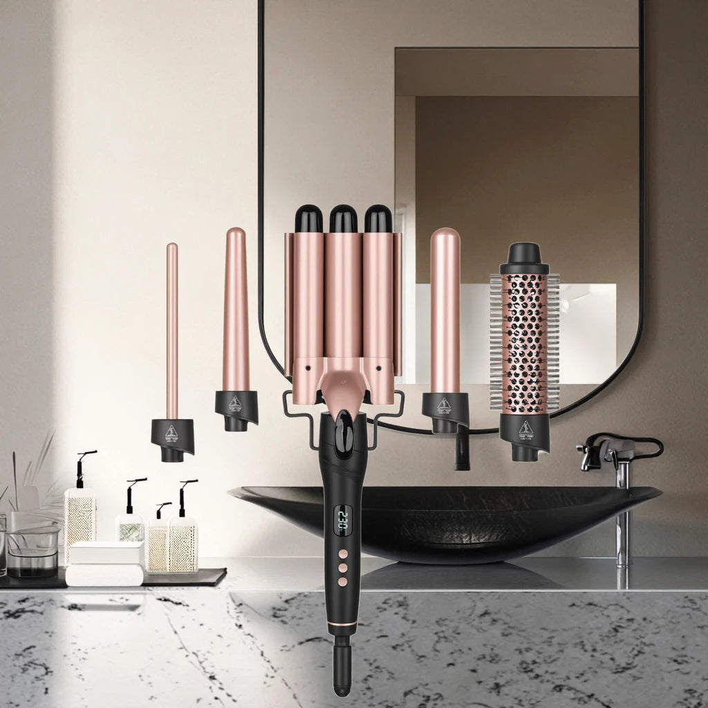 Professional 5-in-1 Iron Curler Capable of Making Perfect Curls Electric LCD Iron  Household
