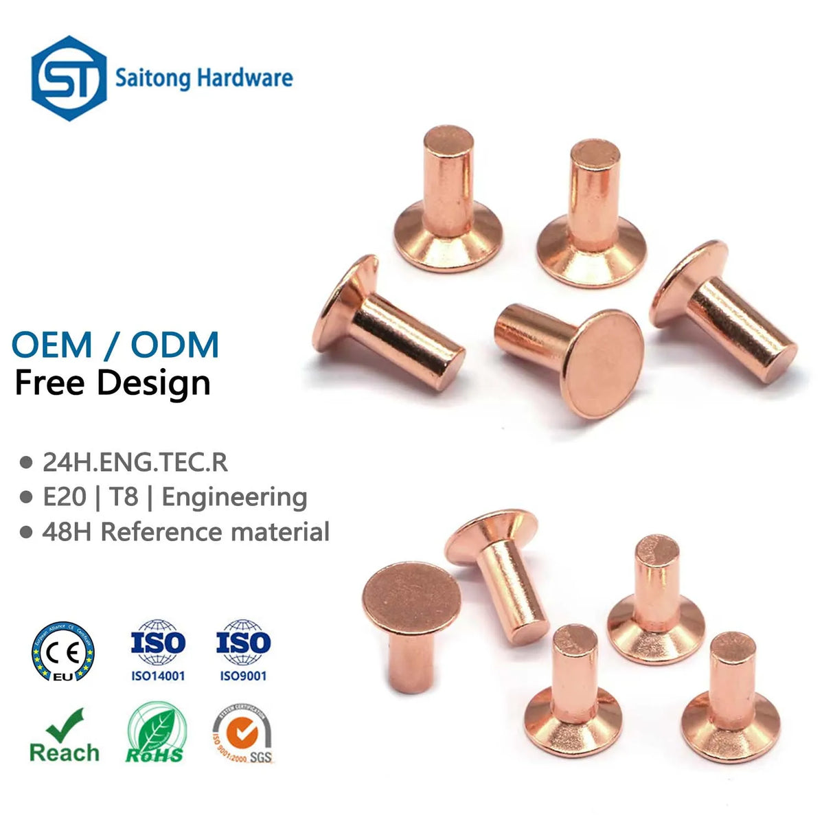 China Manufacturer's New Brand Custom Red Copper Countersunk Head Solid Rivets Factory Supplier