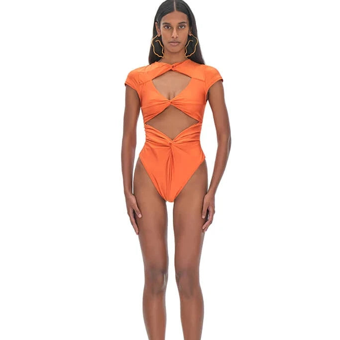 Ladies Plus Size Sexy Women Twisted Bikini Short Sleeve Thong Swimwear 1 Piece