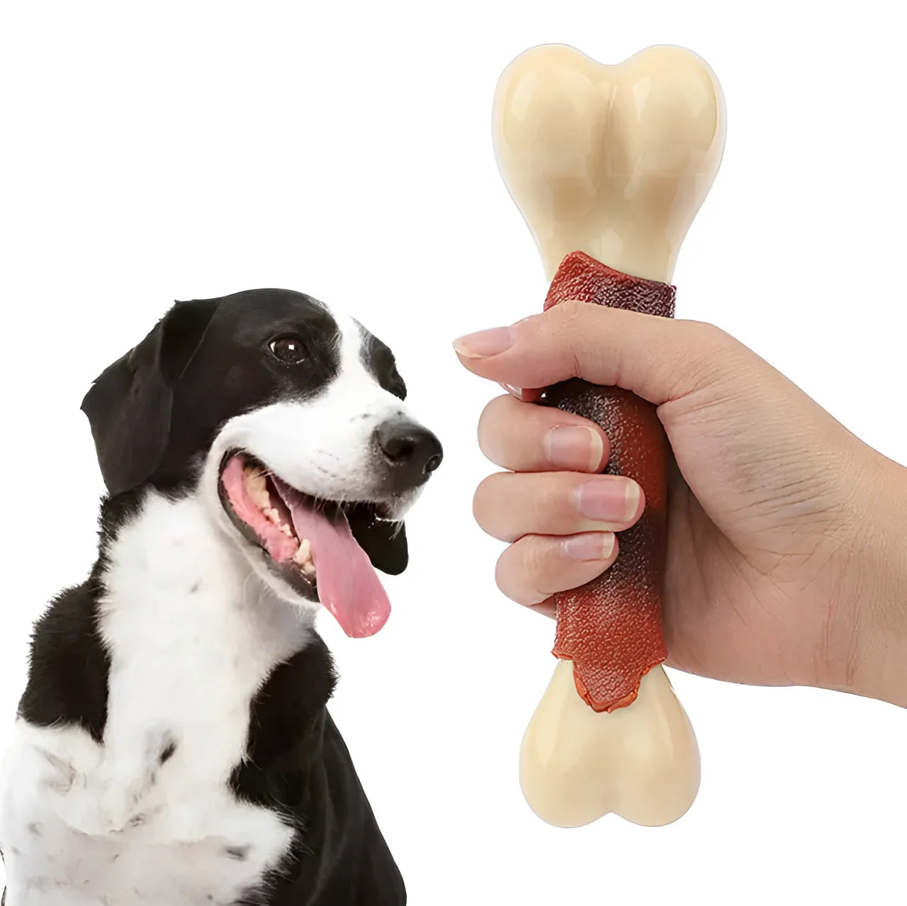 Durable Beef-Flavored Big Bone Dog Chew Toy Eco-Friendly Nylon TPR with Teeth Cleaning Squeaky Feature for Indoor/Outdoor Use