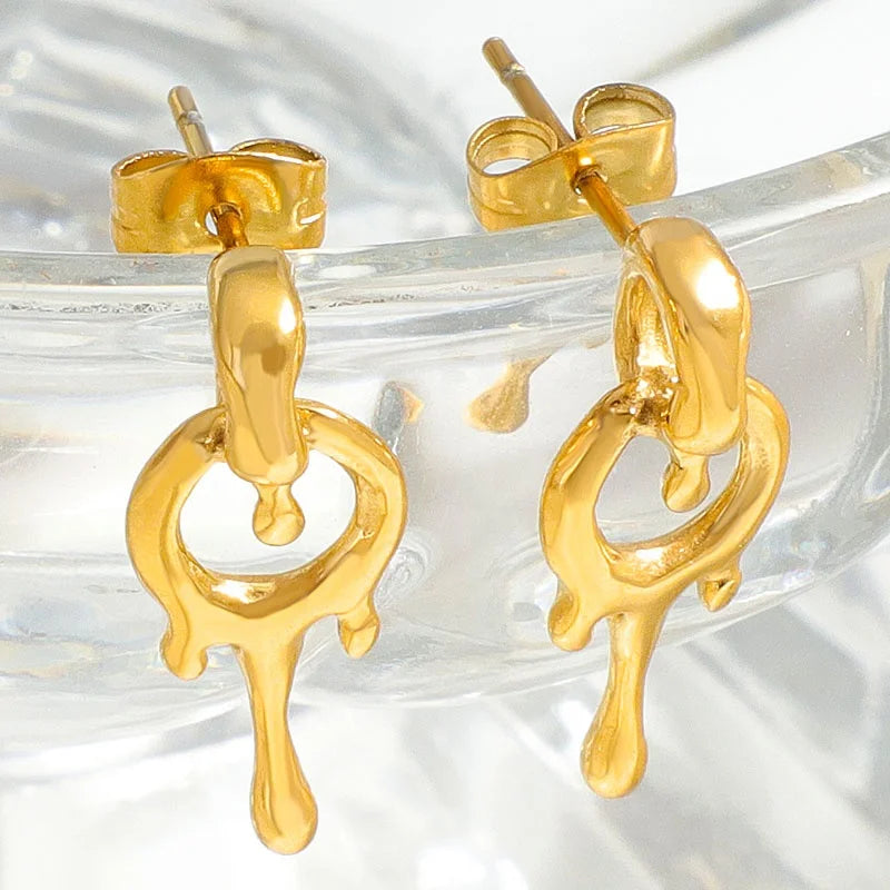 Bijoux Inoxydable Femme Glace Fondue 18K Filled Irregular Gold Titanium Cute Tiny Helix Simple Unique Statement Stud Earrings