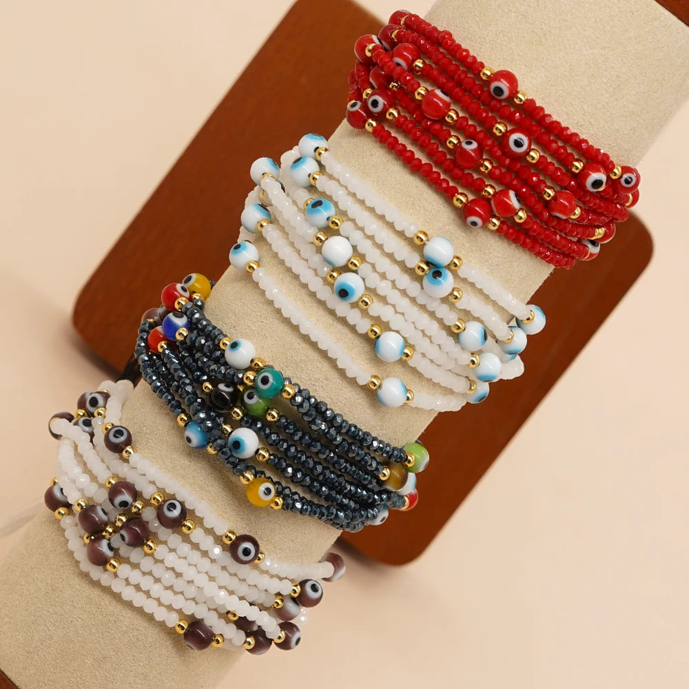 Go2boho Crystal LIULI Evil Eyes Bead Multilayer Bracelet for Fashion Women Jewelry Summer Trendy Adjustable Friendship Bracelet