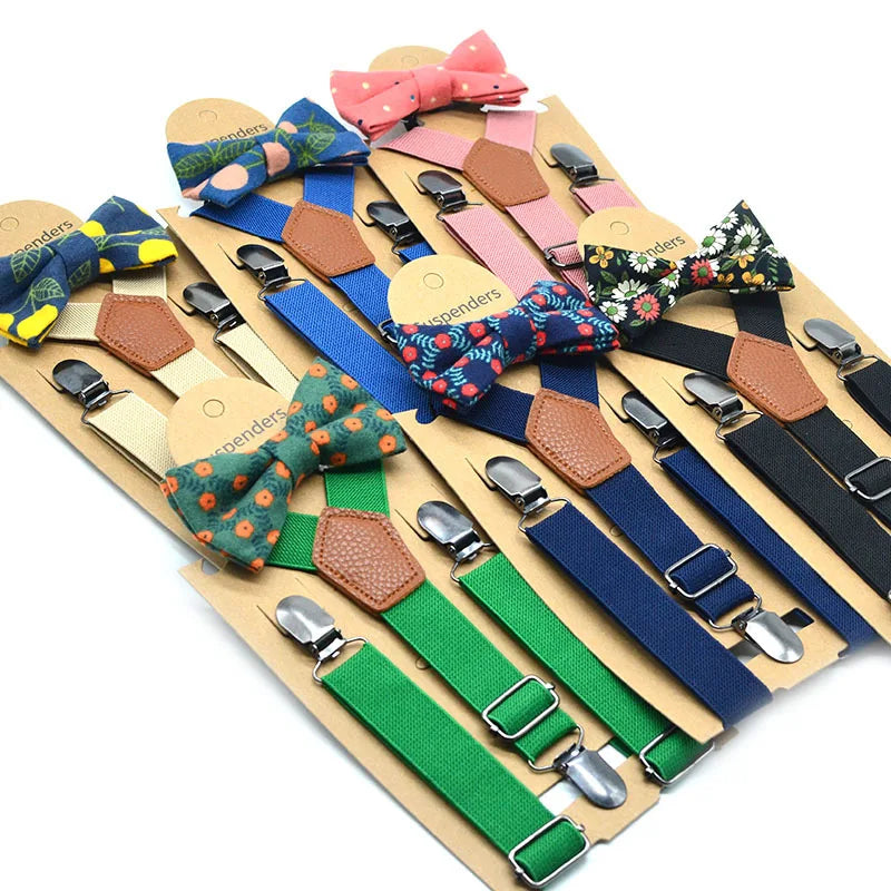 Adjustable Y-Back Black Braces Kids Christmas Bow Tie Suspenders in Red Blue for Boy Girl Wedding Suits