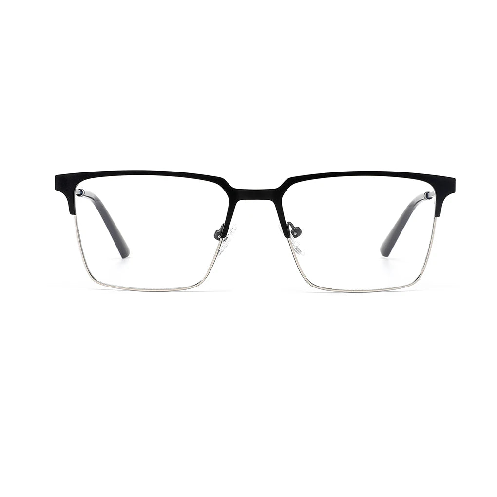 Half Frame Square Stainless Steel Reading Glasses Classic Fashion with Patterned Slingshot Pins Unisex 55-17-145