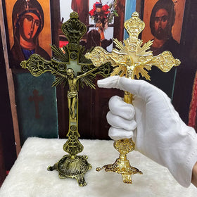Multi Color Gold-Plated Zinc Alloy Casting Religious Catholic Cross Lord Jesus Christ Standing Crucifix Church Decoration