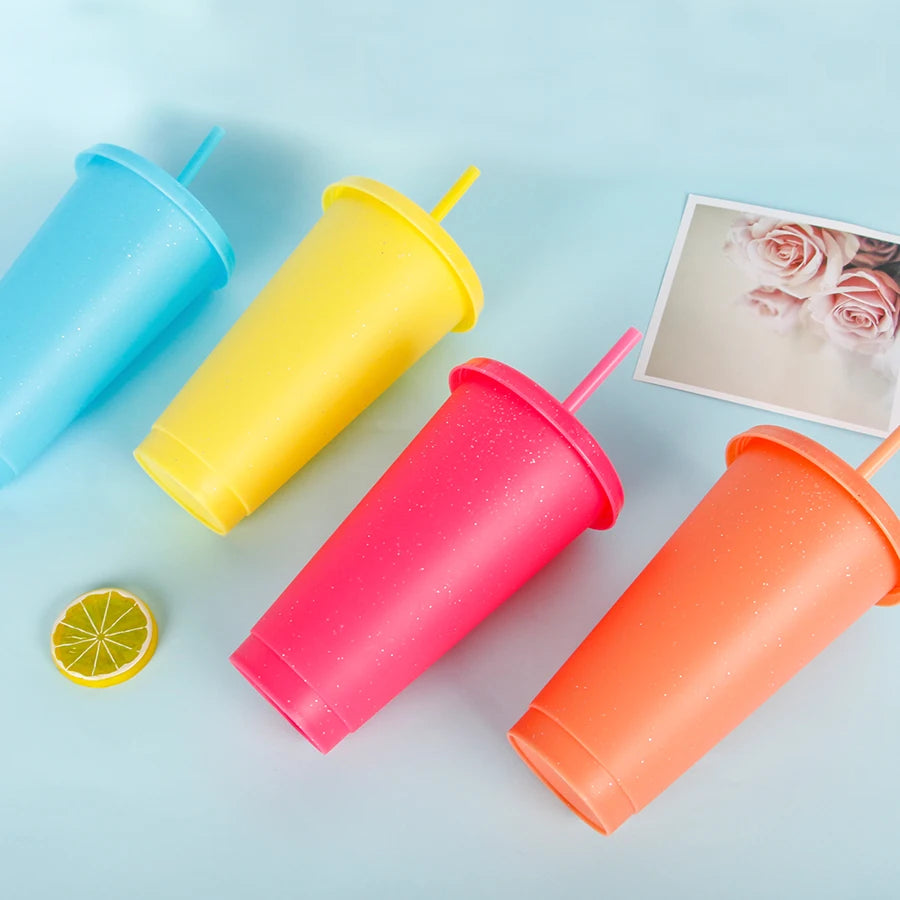 710ml Cold Changing Color BPA Free Plastic Tumbler with Straw and Lids 24oz