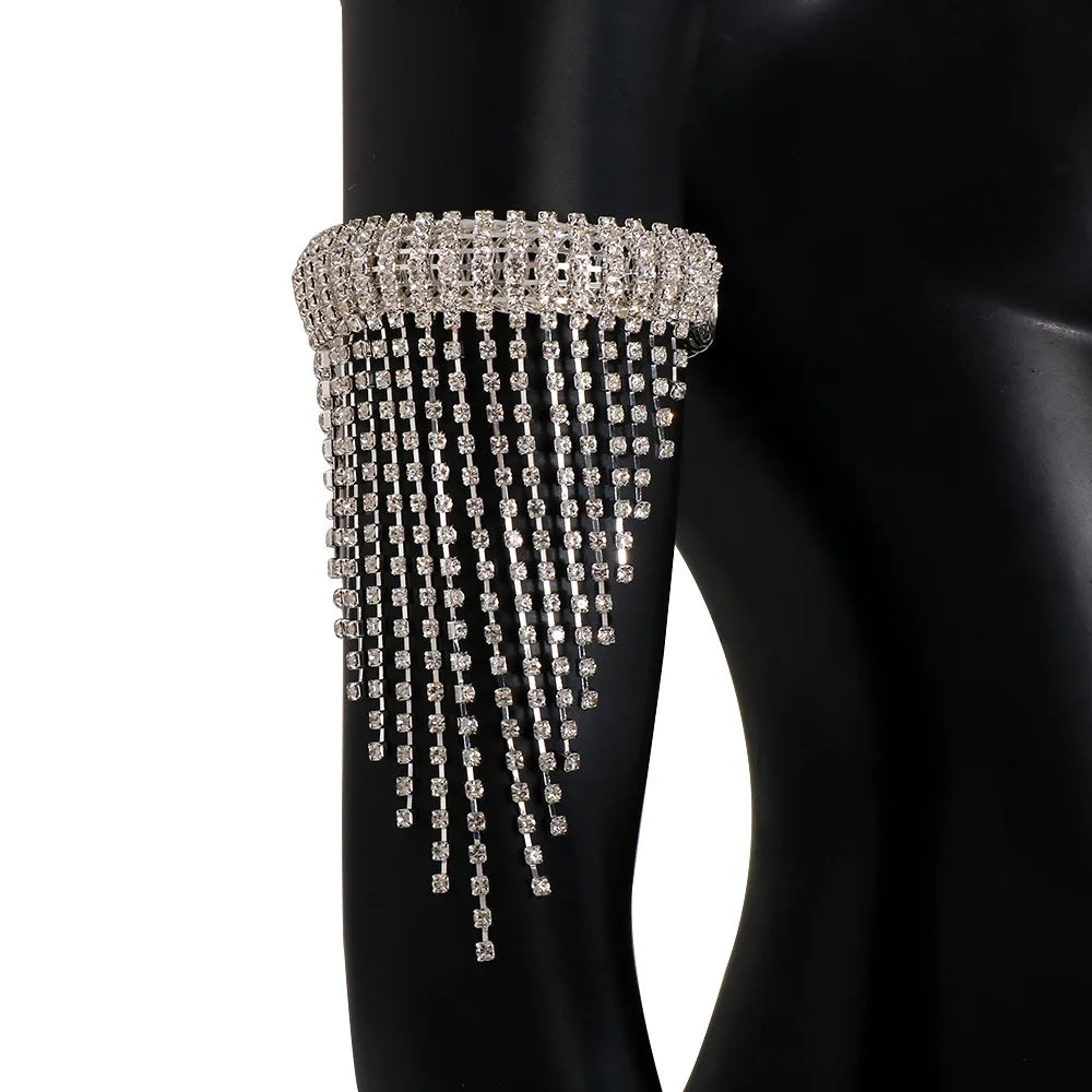 Fashionable Statement Fringe Arm Chain Luxurious Sparkling Party Full Rhinestone Hand Bracelet Cross-Border Fashion Accessory