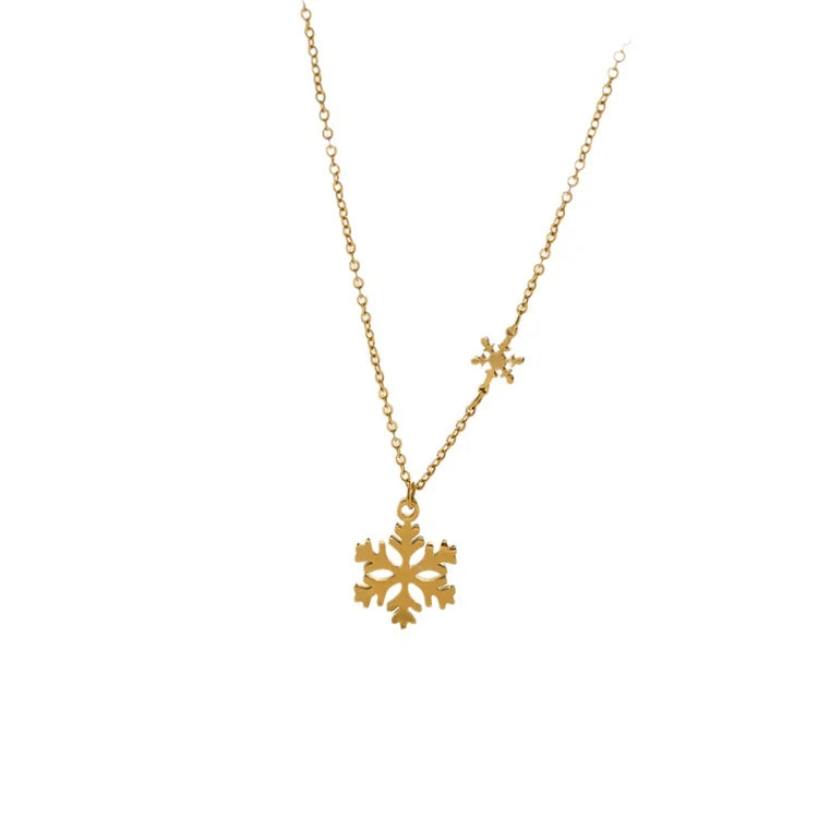 Wholesale Stainless Steel Luxury Dainty Women Fashion Gold Plated Christmas Necklace Snowflake Pendant Necklace