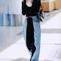 New Style Contrast Color Stitching Personalized Straight Women's Jeans Fashionable Casual Pants