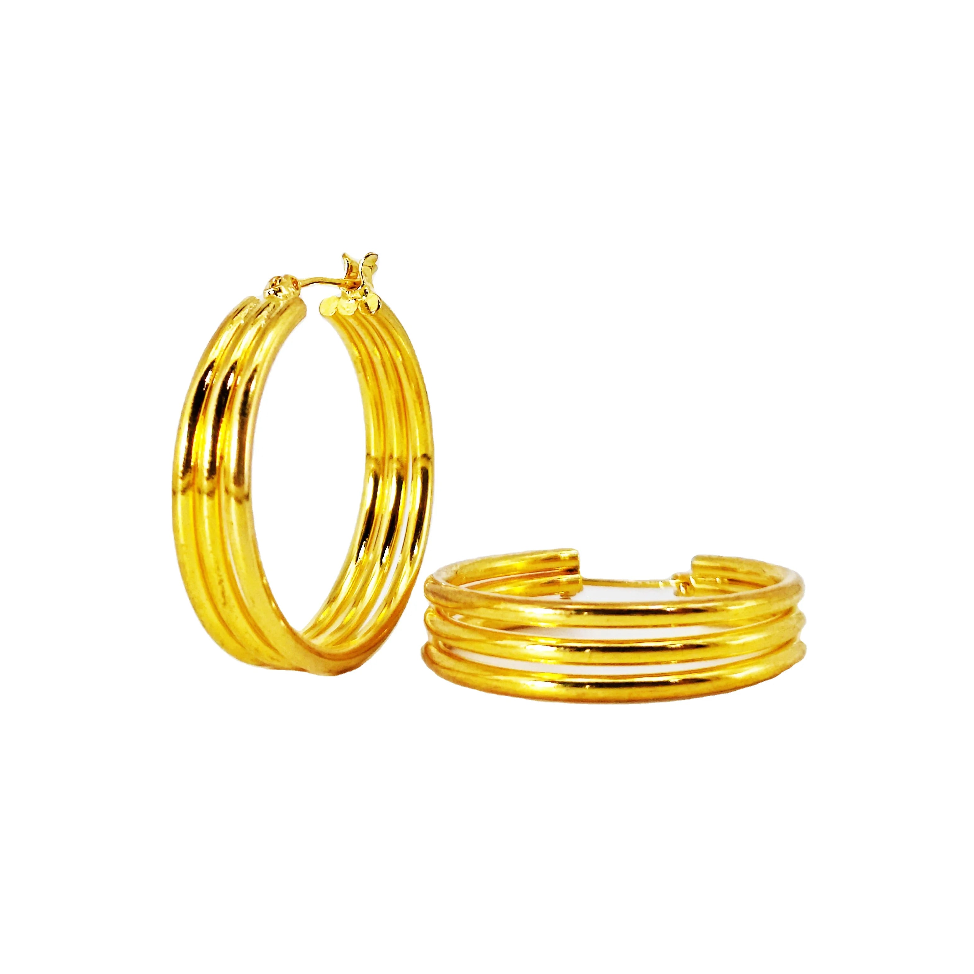 2024 New Fashion Jewelry Brass 3 Rows Fashion Big Size Large Copper Gold Plated Women Jewelry Luxury Designer Hoop Earrings