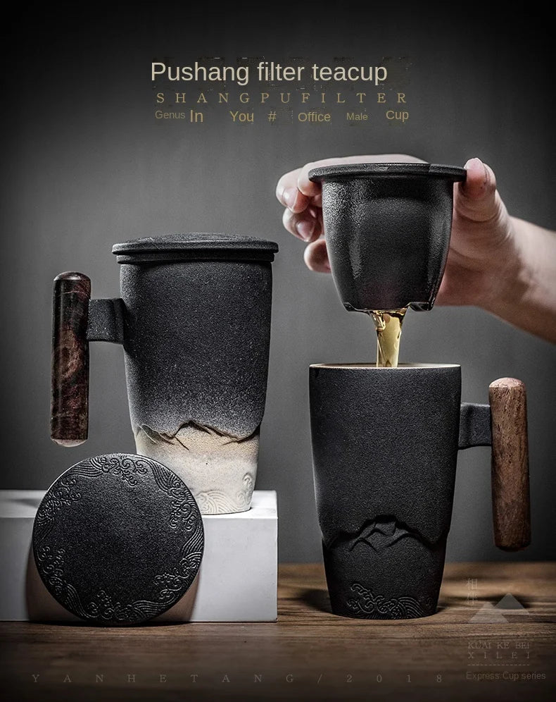 Strainer Tea Brewing Cup Ceramic Mug with Lid Large Capacity Office Teacup Household Tea Cup