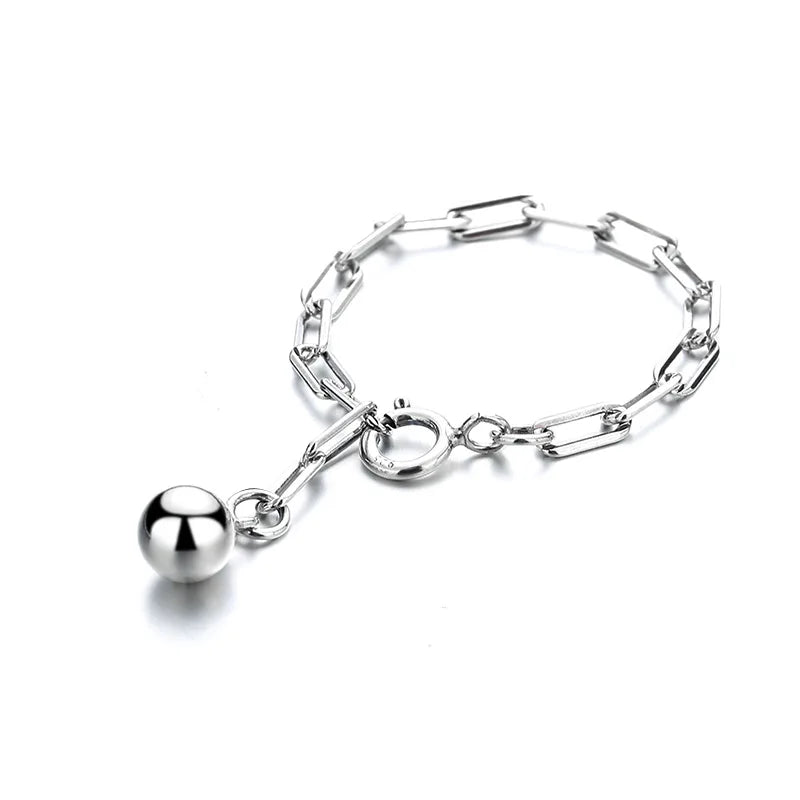 Minimalist Round Bead Jewelry Ring Adjustable Chain Ring S925 Silver Ring for Women