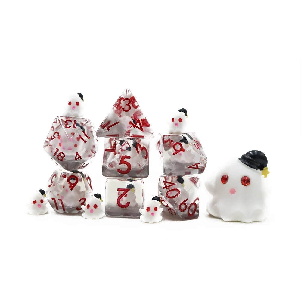 Customizable Polyhedral RPG Game Dice Set D&D Resin White Blood Ghost Dices