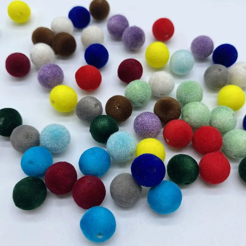 Factory Direct Sell Velvet Beads 8/10mm Retro Style Flocked Beads with Straight Holes Plastic Round Beads for Bag Making