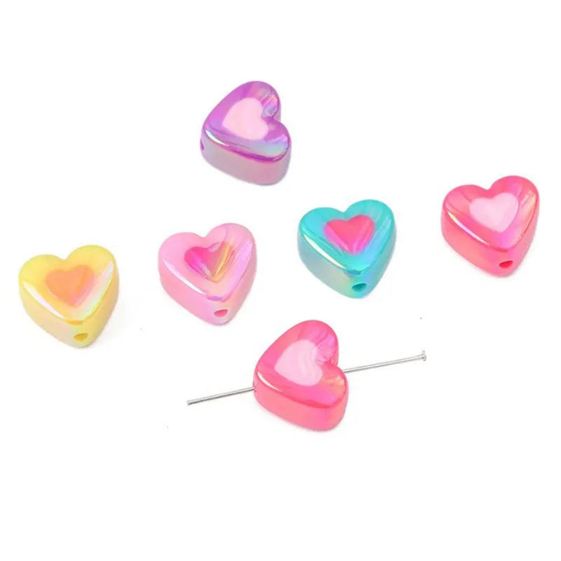 DIY Gloss Acrylic Heart Two-color Loose Beads Beaded Handmade Bracelet Necklace Mobile Phone Chain Jewelry Accessories Beads