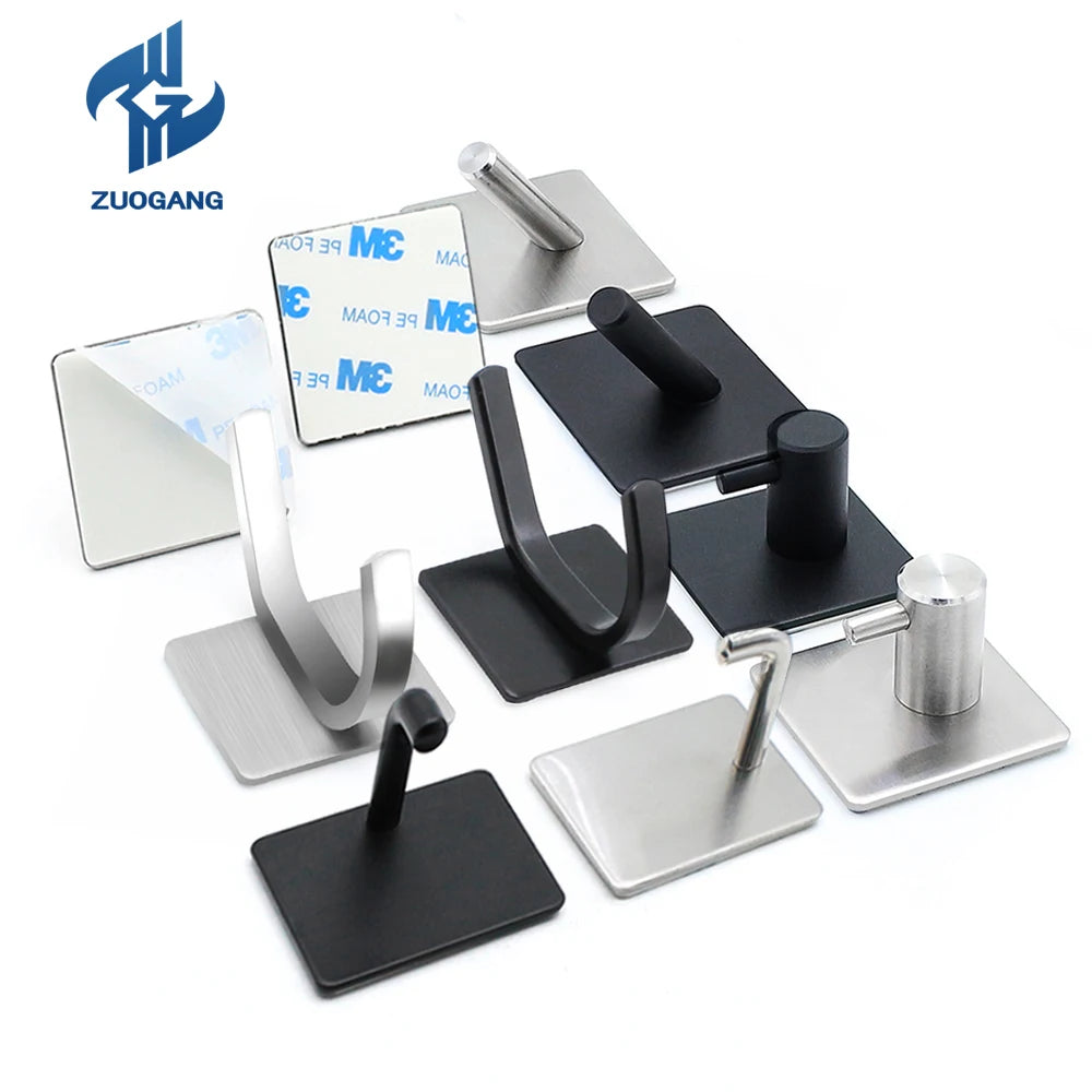 Zuogang OEM Door Clothes Bathroom Hanger Towel Hook & Wall Organisation Stainless Steel 3m Adhesive Metal Coat Robe Rails Hooks