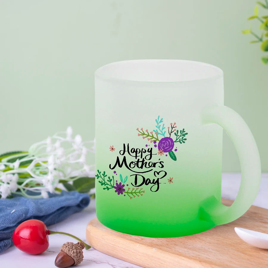 Topjlh Custom Logo Sublimation 11oz Mug Blank Frosted Glass Coffee Beer Cup with Handle Colorful Glass Mug
