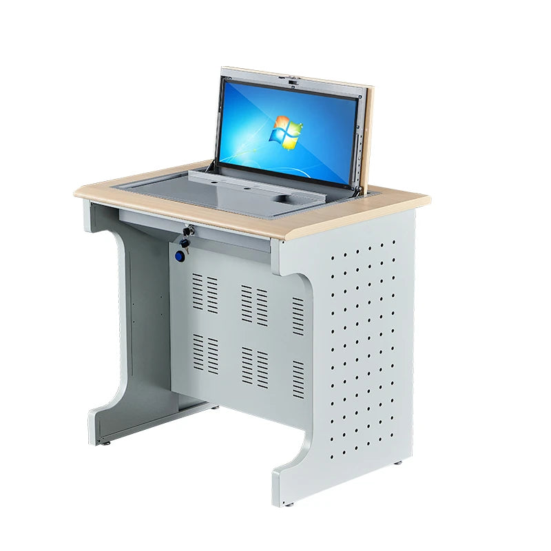 Modern Design Metal School Classroom Workshop Furniture Multifunction Flip-Up Computer Desk with Safety Box Turn-Over