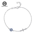 GB16 Adjustable Vintage Fashion 925 Sterling Silver Rose Gold Plated Cubic Zirconia Blue Evil Eyes Cross Charm Bracelet Fine