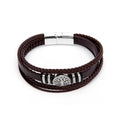 Daili Vintage Brown Double Woven Black Leather Bracelet for Men Silver Tree of Life Pendant with Magnetic Closure Jewelry