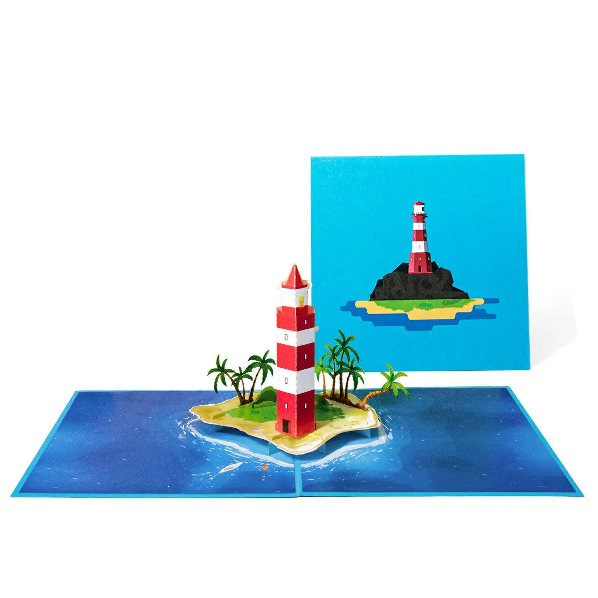 3D Handmade Lighthouse Pop up Greeting Card with Envelope Paper Carving Flowers Holiday Blessing Gift Folding Thank You Card