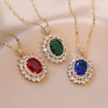 High-end Fashion Necklace Emerald Drop Diamonds Crystal Necklace Big Oval Zircon Pendant Necklace for Women