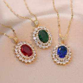 High-end Fashion Necklace Emerald Drop Diamonds Crystal Necklace Big Oval Zircon Pendant Necklace for Women