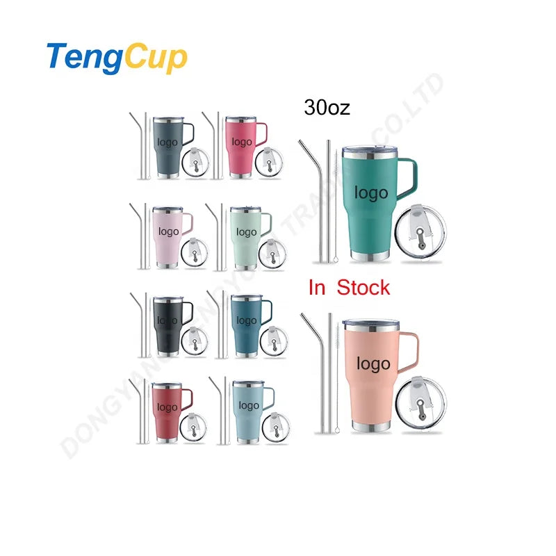 TY 30oz in Stock Wholesale Travel Mug with Handle Lid 304/201 Stainless Steel Car Insulated 12-24 Hours Thermal Insulation
