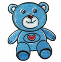 Blue Cute Bear 2.3 Inch Wide Embroidered Patches 3D Fabric Polyester Iron-On for Clothes with Red Heart