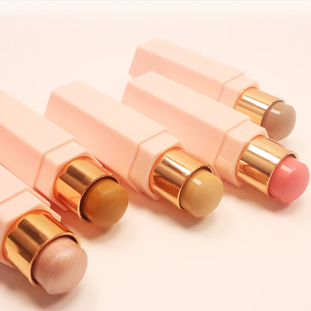 Private Label Vegan Cruelty Free Waterproof Pink Cheek 2 in 1 With Brush Creamy Concealer Bronzer Blush Highlighter Stick