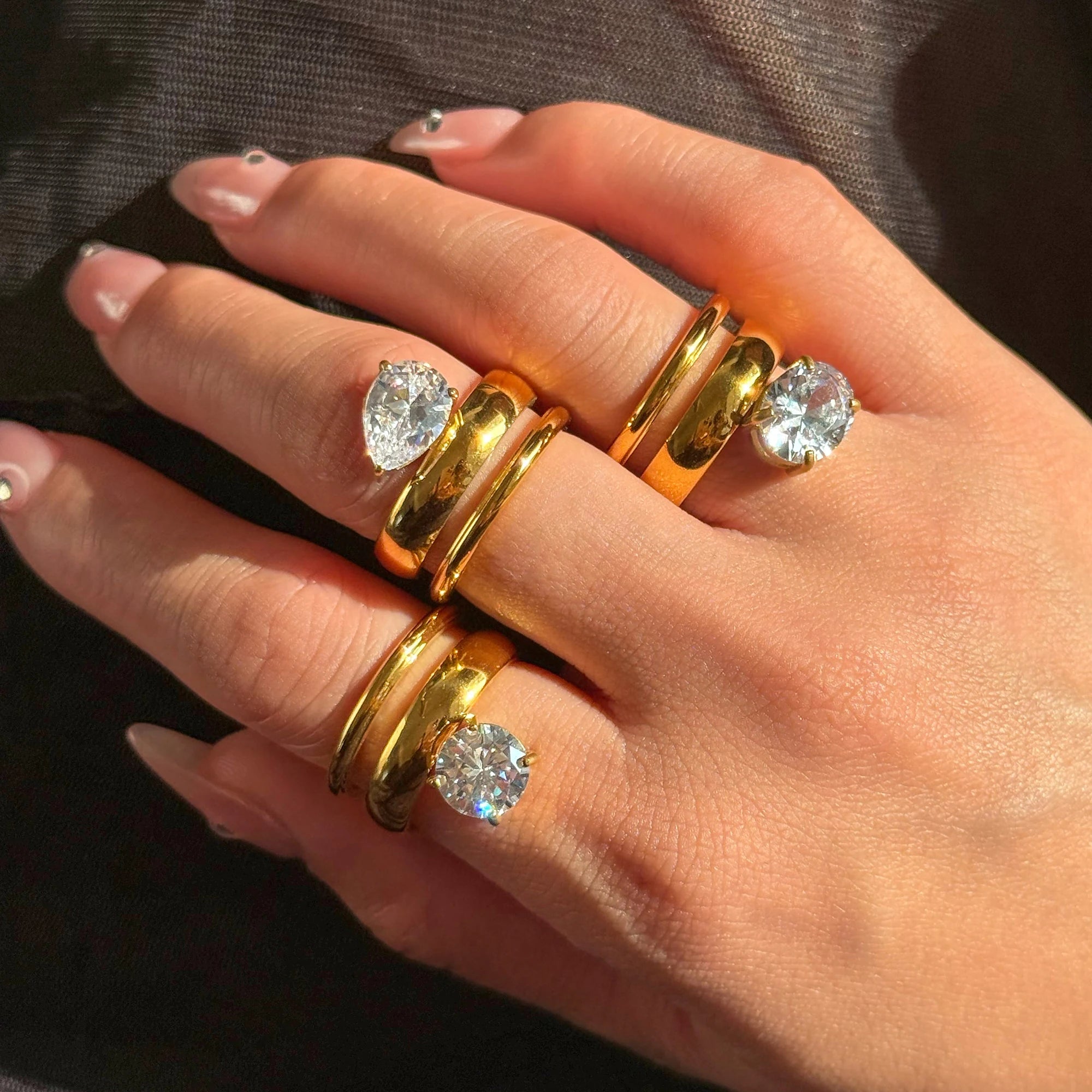 NEW BOHO SPRING GOURD DOUBLE CHUNKY DROP RING Dazan New 18k PVD Gold Plated Stainless Steel Valentines Day ENGAGEMENT JEWELRY