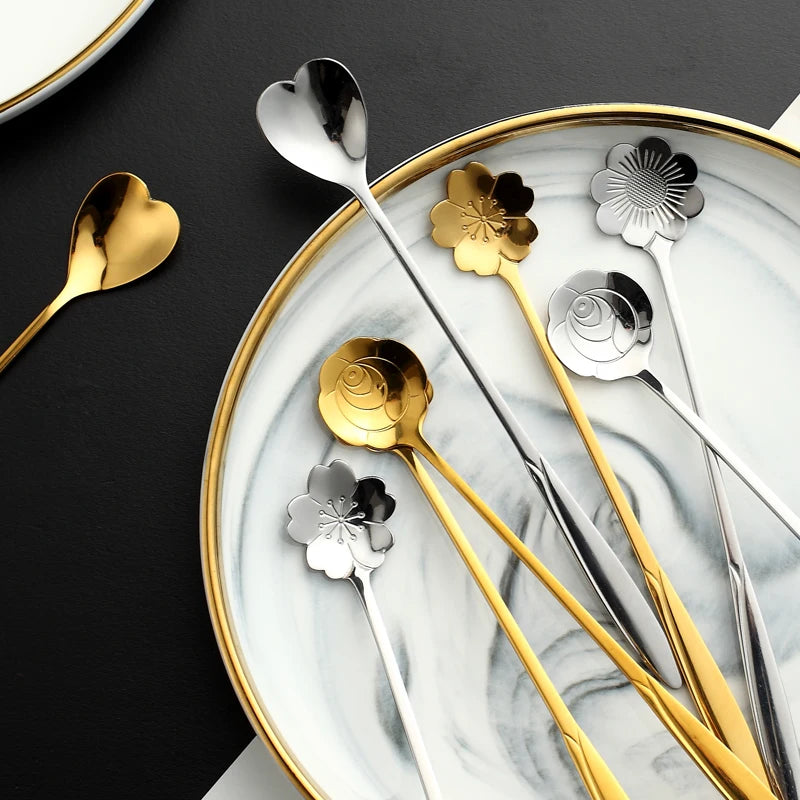 Stainless Steel Spoon Cute Ice Cream Coffee Soup Spoons Teaspoon Gold Plating Dessert Cake Sugar Spoon Home Restaurant Tableware