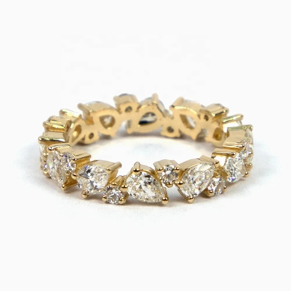 LOZRUNVE 925 Sterling Silver Wedding Band Women Large Diamond CZ Cluster Eternity Ring 18k Gold