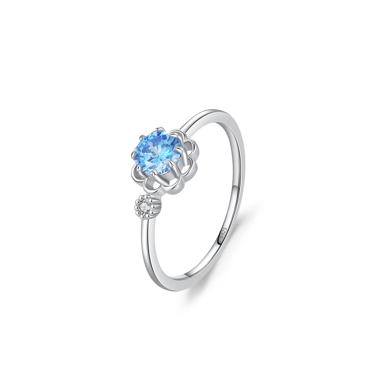 New Arrival 925 Sterling Silver Aquamarine Ring Blue CZ Sun Flower Exquisite Jewelry for Wedding Party Anniversary Daily Wear